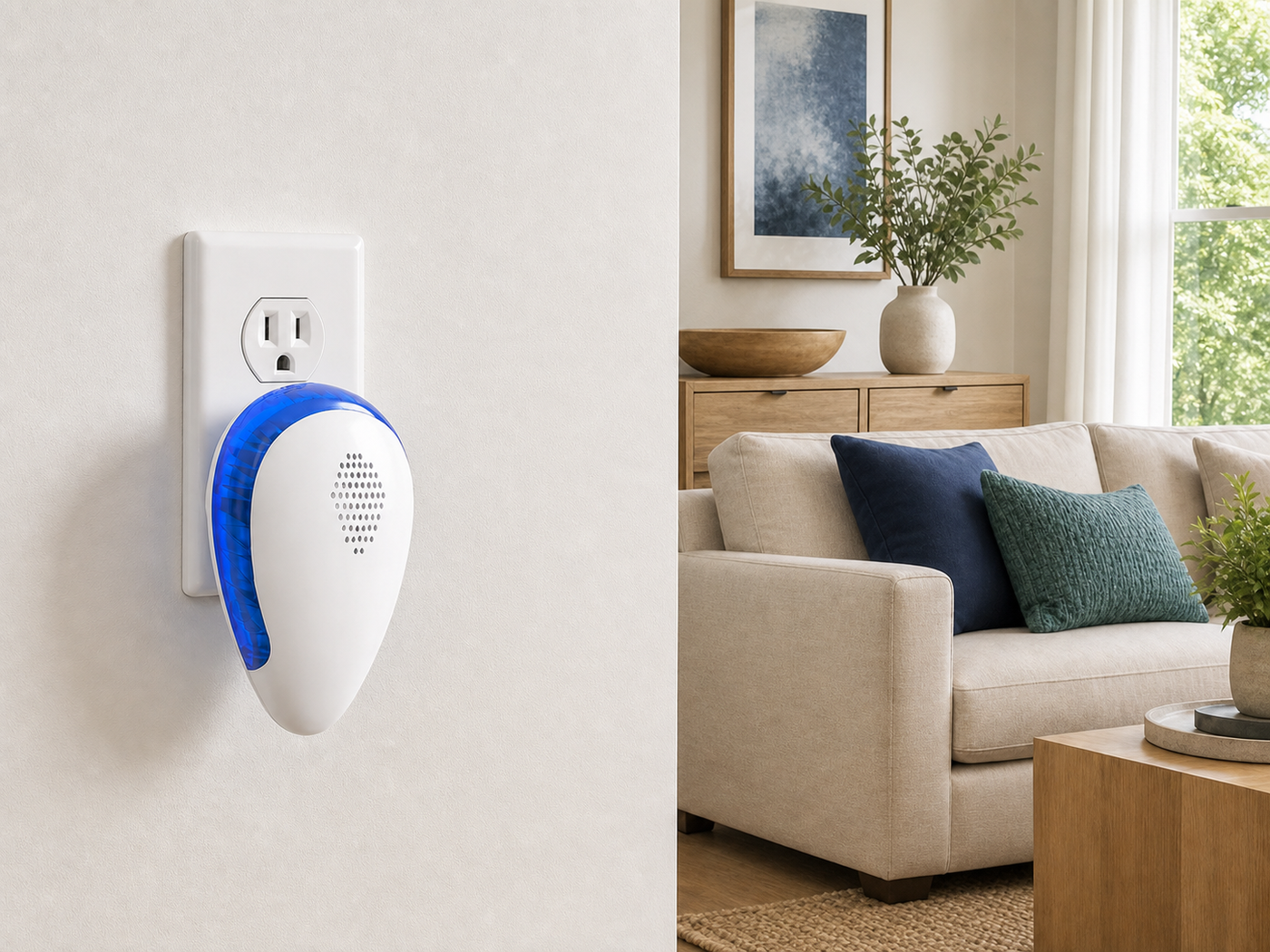 PestRepulse device plugged into a bright home living space